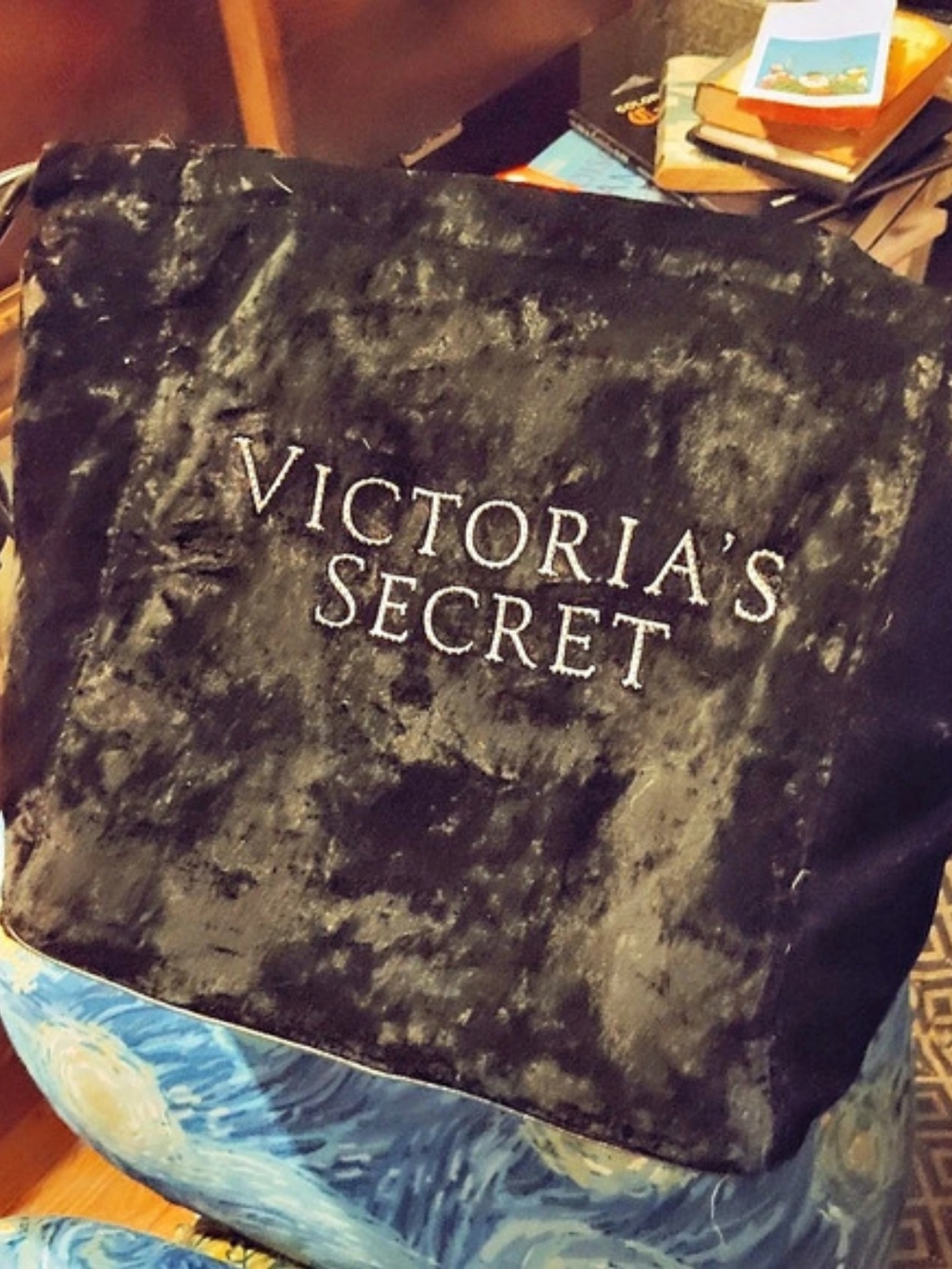 Victoria's Secret Black Velvet Tote Bag in Black